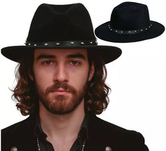 Chapéu de cowboy preto com rebites para adultos