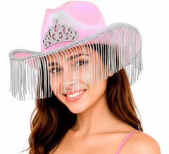 Chapéu de caubói rosa com franjas