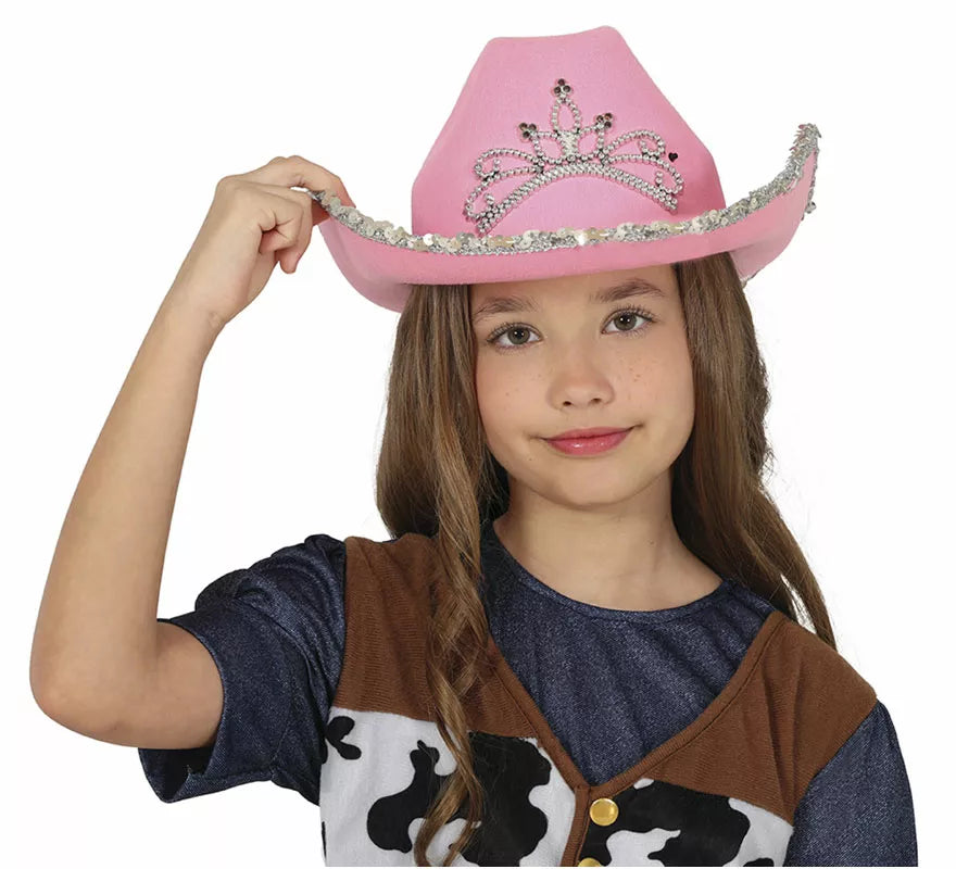 Translation missing: pt-PT.Sombrero Vaquero rosa de fieltro infantil