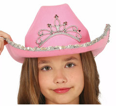 Chapéu de cowboy de feltro rosa infantil