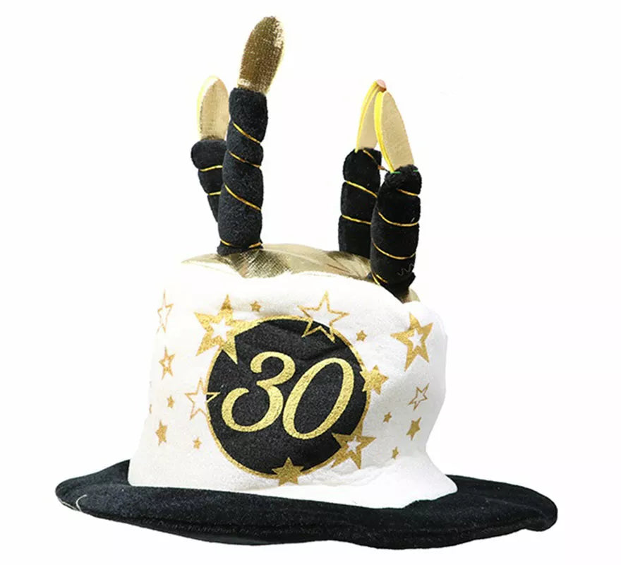 Translation missing: pt-PT.Sombrero Velas Blanco y Negro de 30 Años Cumpleaños y Aniversarios