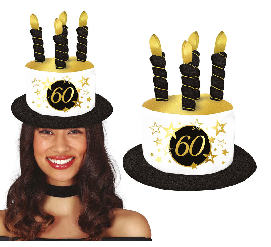 Sombrero Velas Blanco y Negro de 60 Años Cumpleaños y Aniversarios