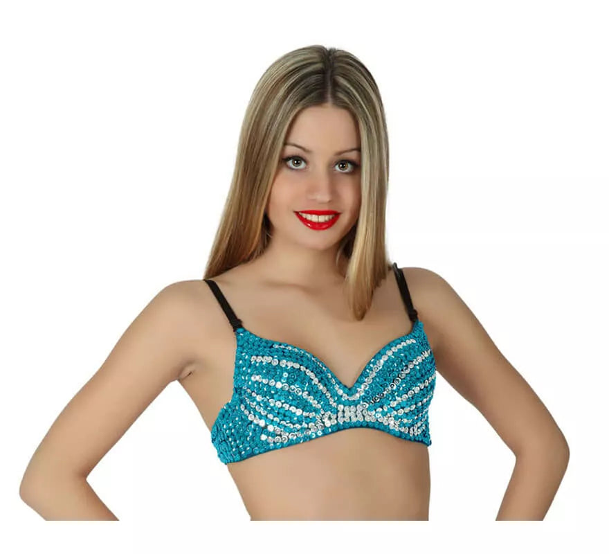 Translation missing: pt-PT.Sujetador o Top Danza árabe azul de lentejuelas