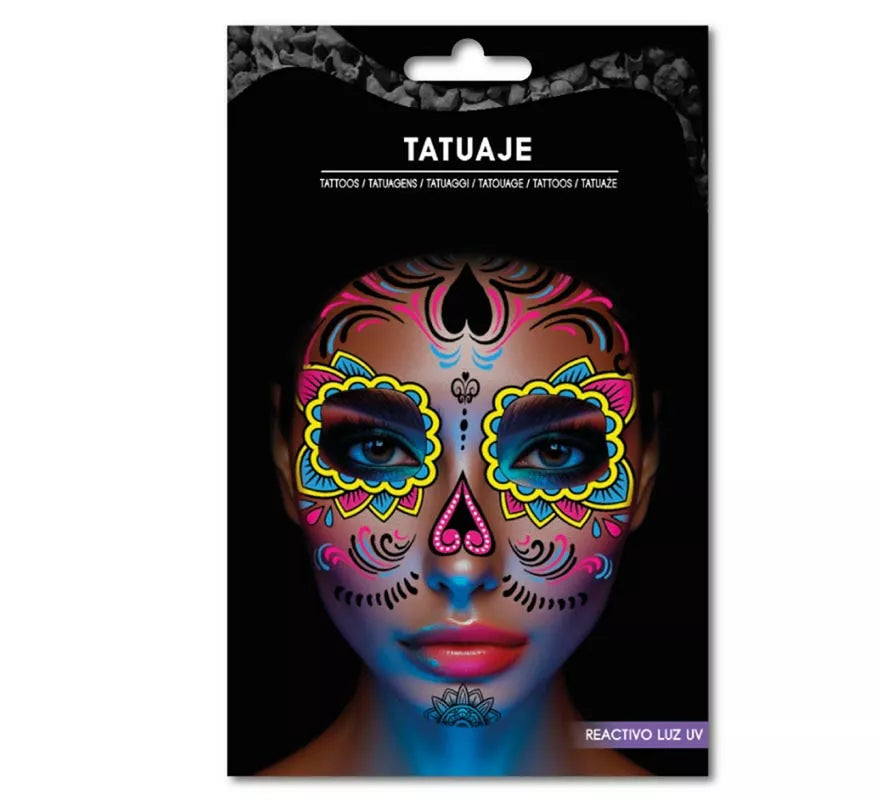Translation missing: pt-PT.Tatuaje Catrina amarillo y rosa fluorescente
