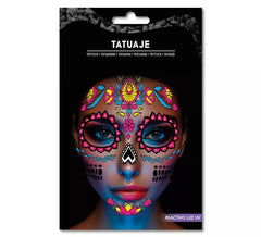 Tatuagem Catrina rosa fluorescente