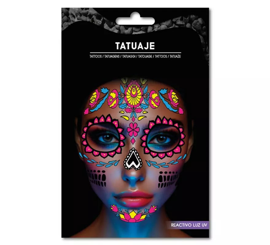 Translation missing: pt-PT.Tatuaje Catrina rosa fluorescente