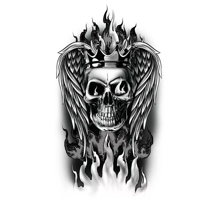 Translation missing: pt-PT.Tatuaje de Calavera en llamas blanco y negro