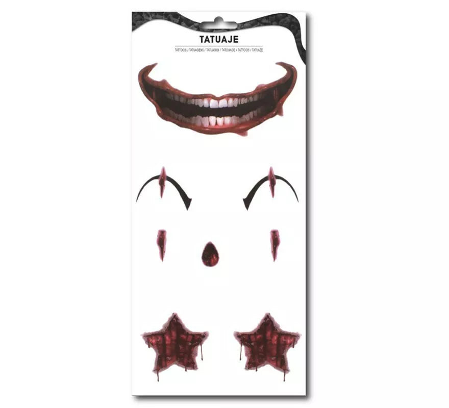 Translation missing: pt-PT.Tatuaje de Payaso asesino sonrisa y estrellas roja