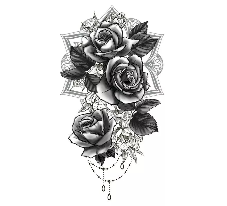 Translation missing: pt-PT.Tatuaje de Rosas blanco y negro