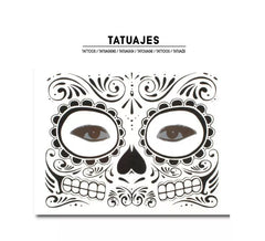Tatuagem facial adulta de caveira preta Catrina