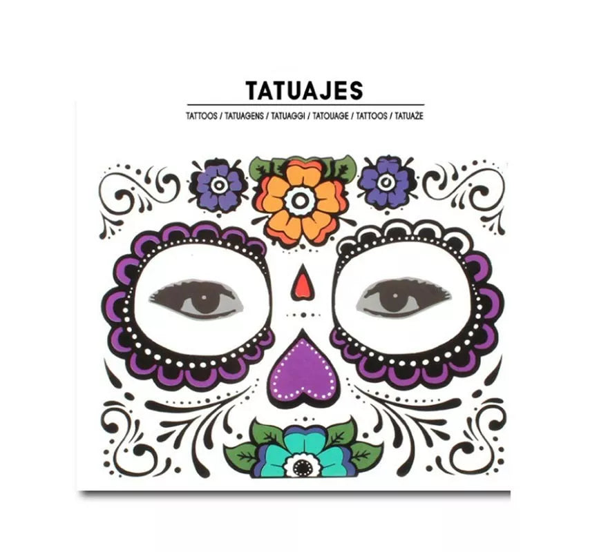 Translation missing: pt-PT.Tatuaje facial de Catrina flores moradas adulto