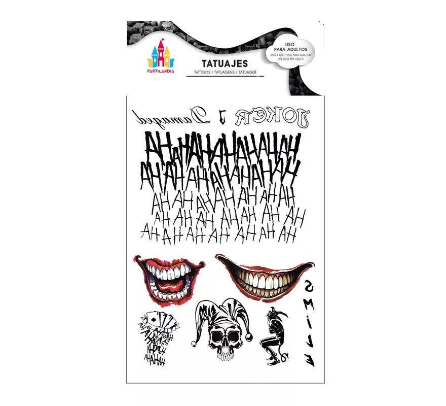 Translation missing: pt-PT.Tatuajes de Arlequín conflictivo sonrisas y texto negro