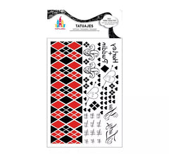Tatuagens de arlequim vermelho e preto