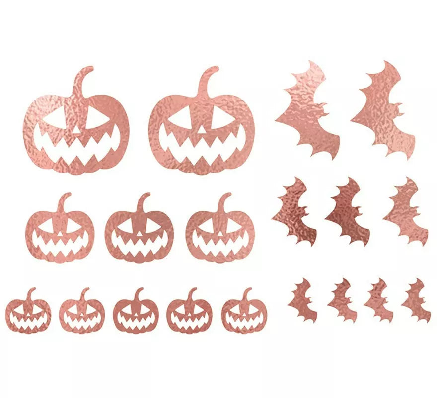 Translation missing: pt-PT.Tatuajes de Calabaza y Murciélagos en oro y rosa