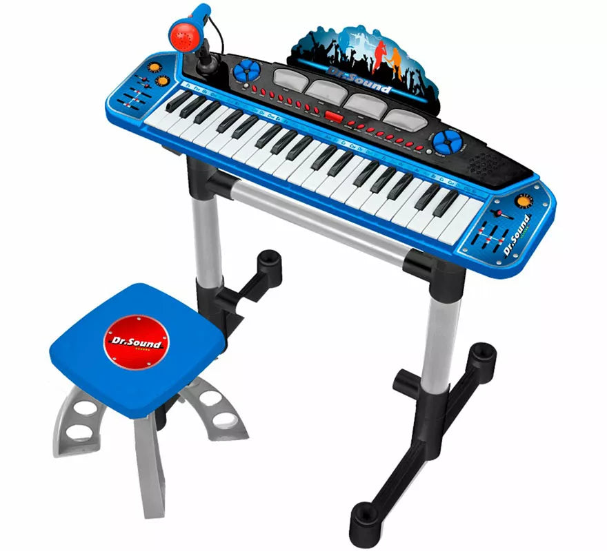 Translation missing: pt-PT.Teclado Electrónico con Micrófono, Pie y Banqueta azul