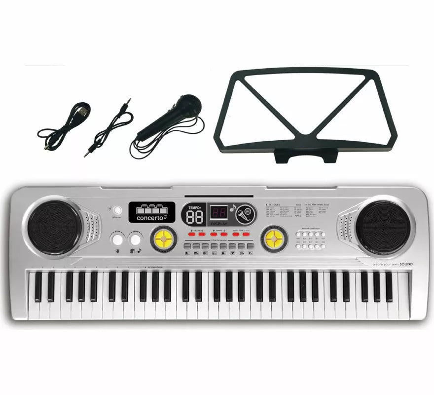 Translation missing: pt-PT.Teclado Electrónico de 61 Teclas con Micrófono USB plateado