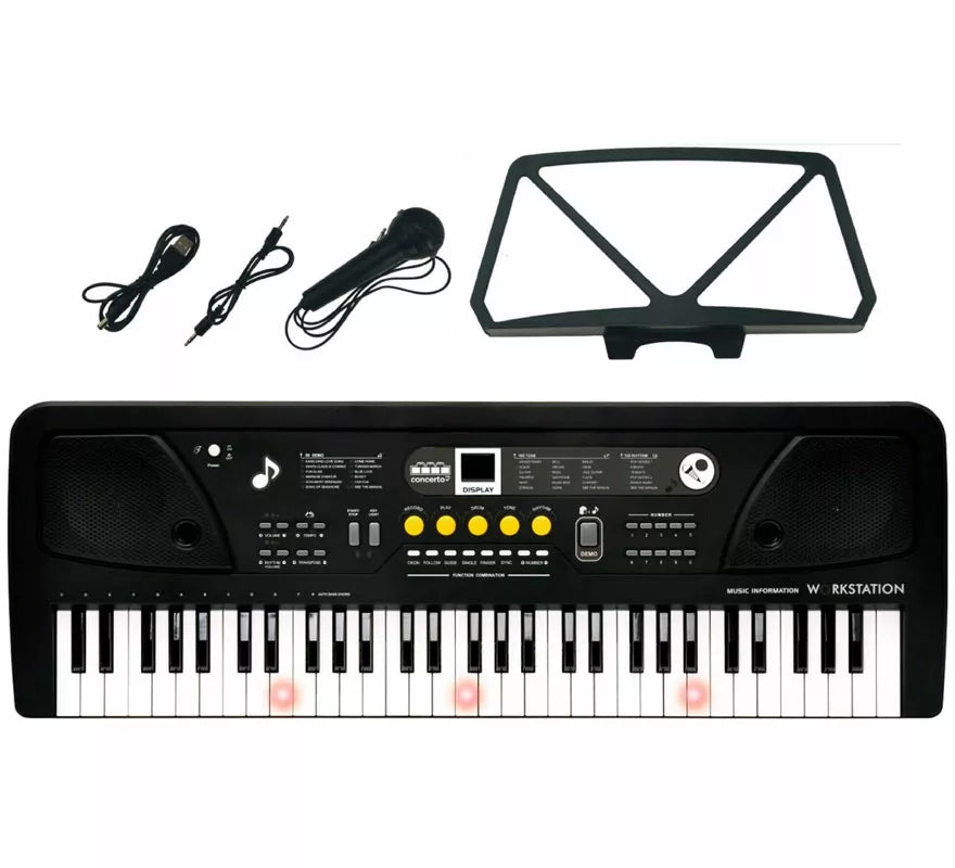 Translation missing: pt-PT.Teclado Electrónico de 61 Teclas con Micrófono USB y Función Profesor negro