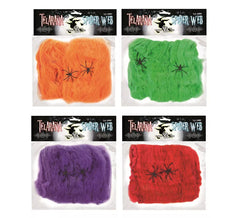 Teia de aranha 20 gr com 2 aranhas coloridas variadas