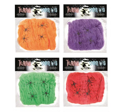 Teia de aranha 50 gr com 4 aranhas coloridas variadas