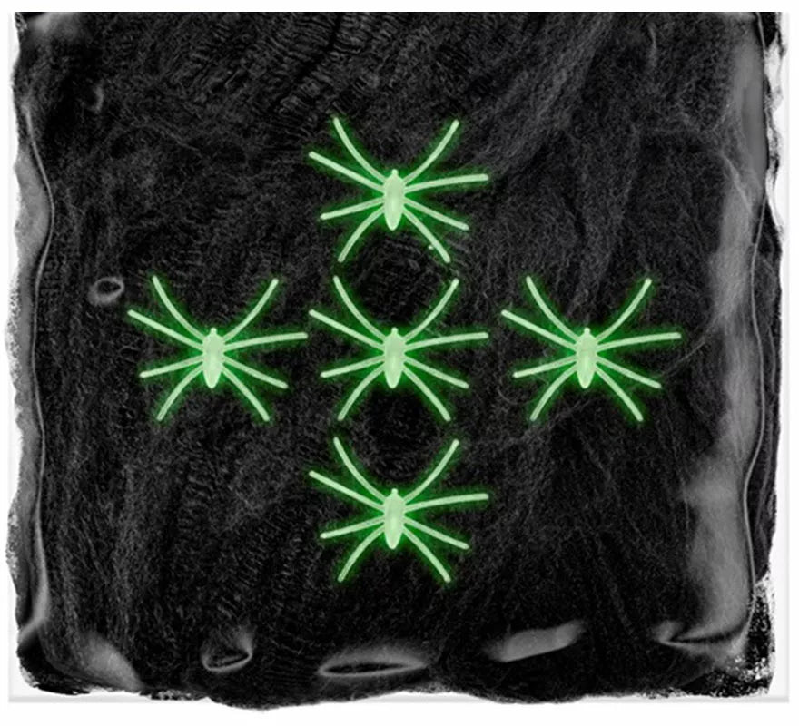 Translation missing: pt-PT.Telaraña negra de 100 g con 5 Arañas Fluorescentes
