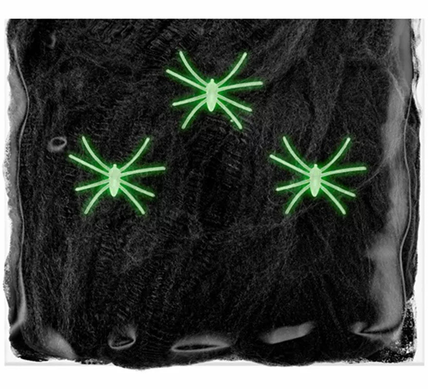 Translation missing: pt-PT.Telaraña negra de 50 g con 3 Arañas fluorescentes