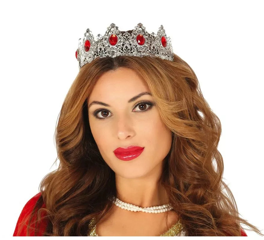 Translation missing: pt-PT.Tiara Plateada con Piedras Rojas de Reina