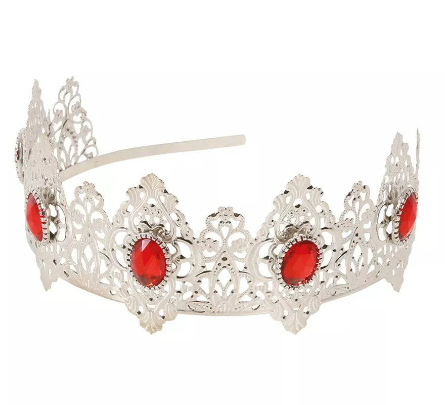 Translation missing: pt-PT.Tiara Plateada con Piedras Rojas de Reina