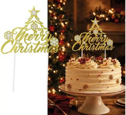 Topper dorado de Feliz Navidad para Tarta de 16x24 cm