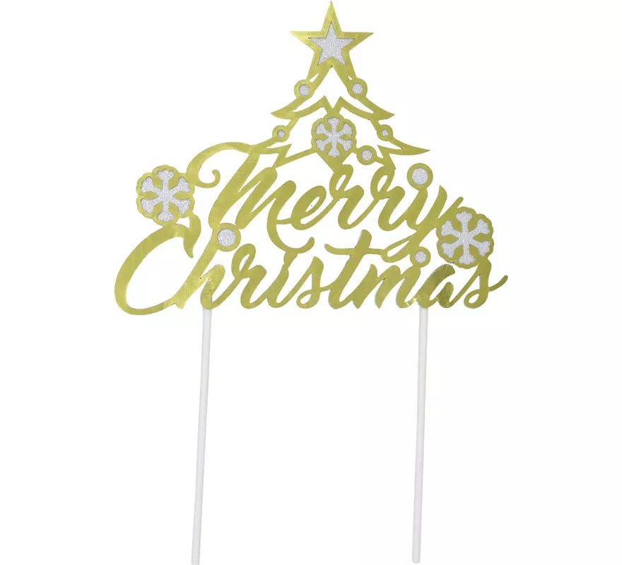 Translation missing: pt-PT.Topper dorado de Feliz Navidad para Tarta de 16x24 cm