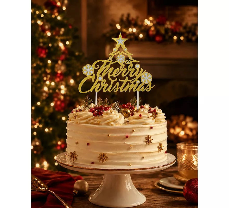 Topper dorado de Feliz Navidad para Tarta de 16x24 cm