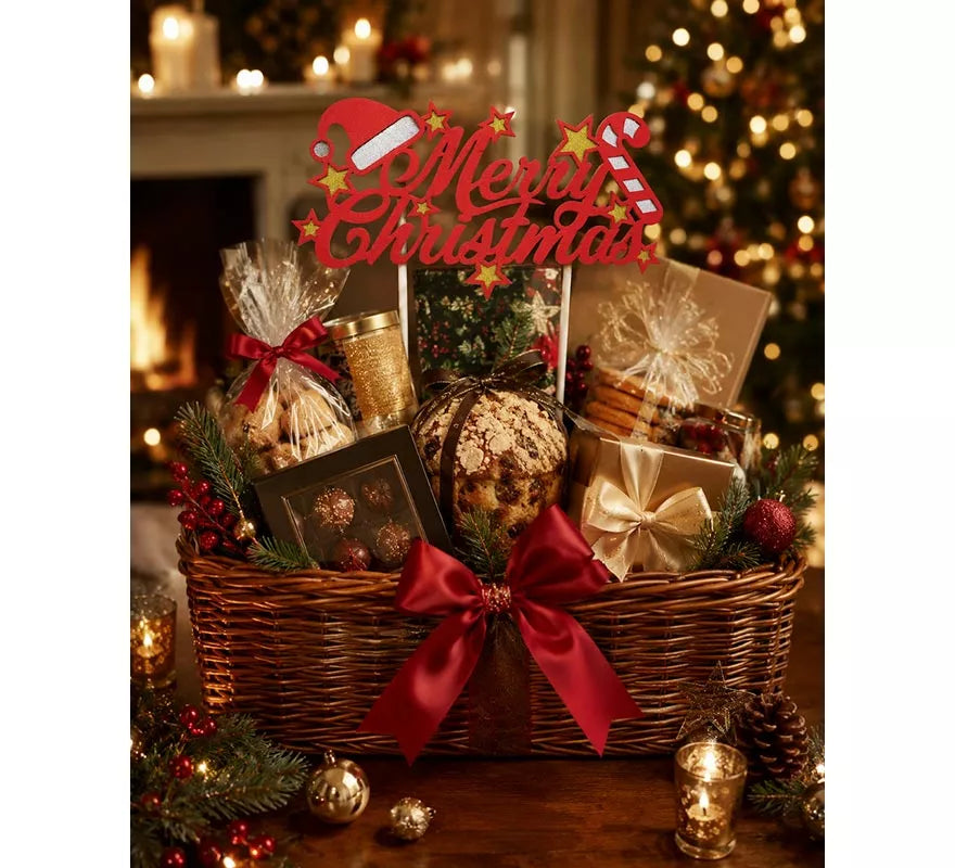 Translation missing: pt-PT.Topper rojo de Feliz Navidad para Tarta de 16x24 cm
