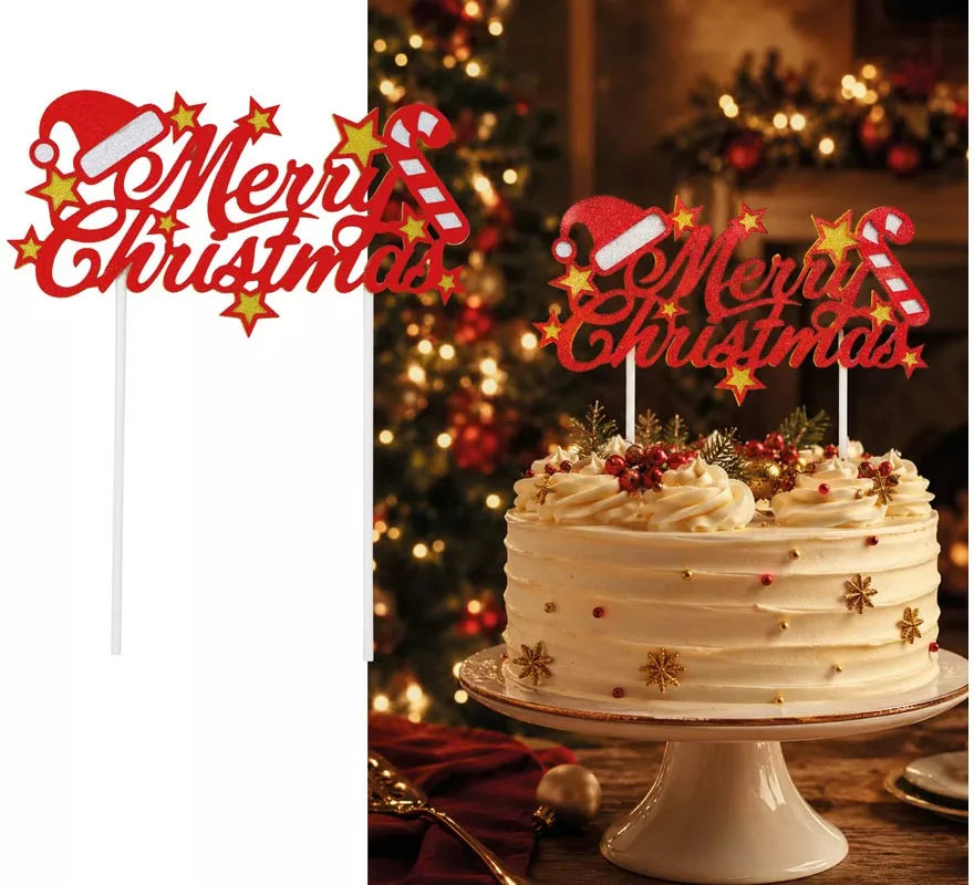 Translation missing: pt-PT.Topper rojo de Feliz Navidad para Tarta de 16x24 cm