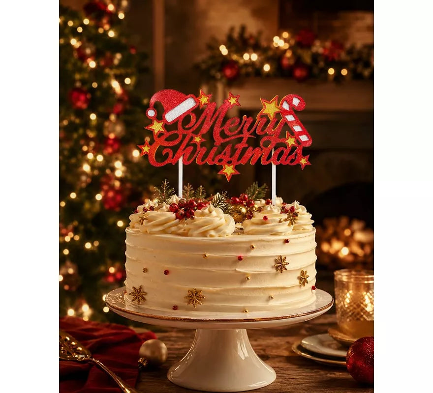 Translation missing: pt-PT.Topper rojo de Feliz Navidad para Tarta de 16x24 cm