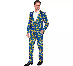 Terno de festa engraçado azul banana para homens