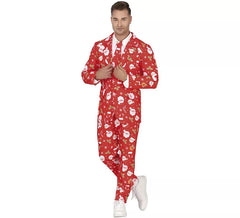 Engraçado terno vermelho de Papai Noel com gravata para homens