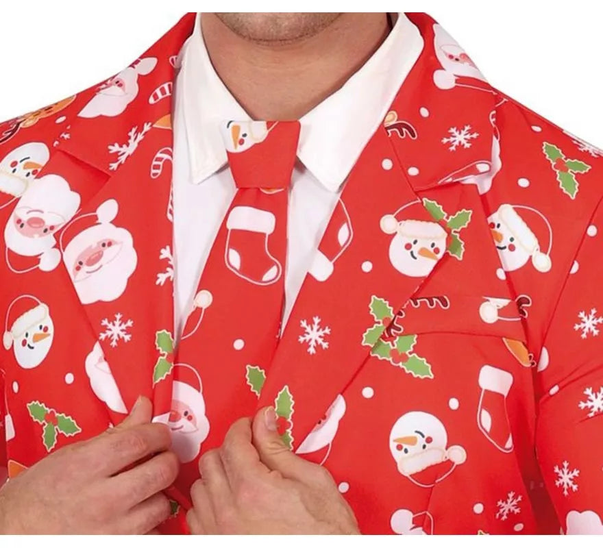 Translation missing: pt-PT.Traje Divertido de Papá Noel rojo con corbata para hombre