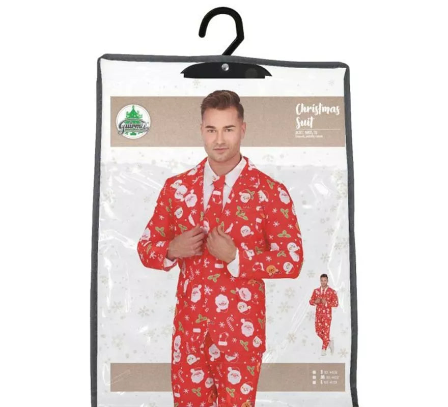 Translation missing: pt-PT.Traje Divertido de Papá Noel rojo con corbata para hombre