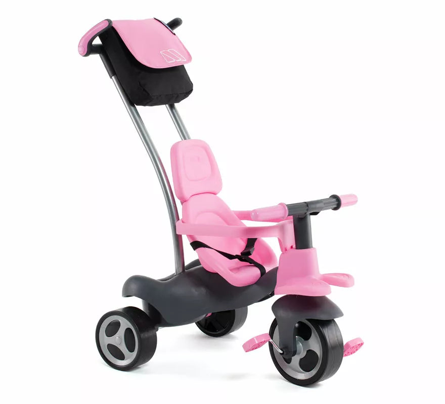Triciclo infantil rosa con Ruedas de Goma, Cinturón y Bolsa
