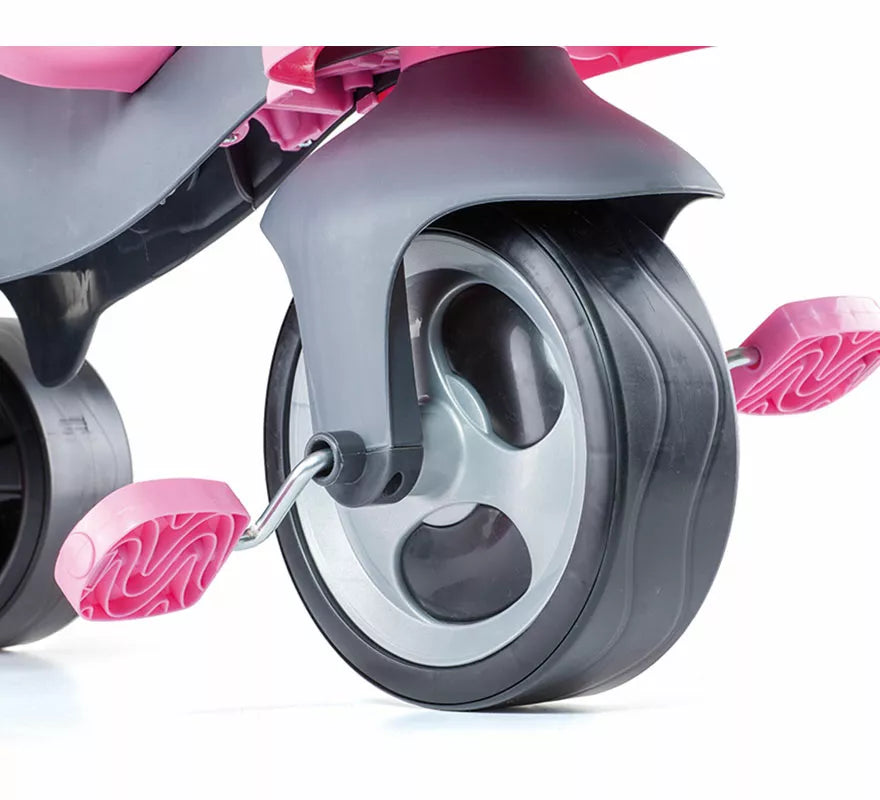 Triciclo infantil rosa con Ruedas de Goma, Cinturón y Bolsa