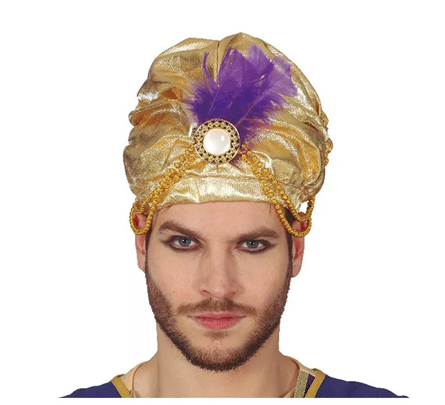 Translation missing: pt-PT.Turbante Dorado con Pluma Morada para hombre