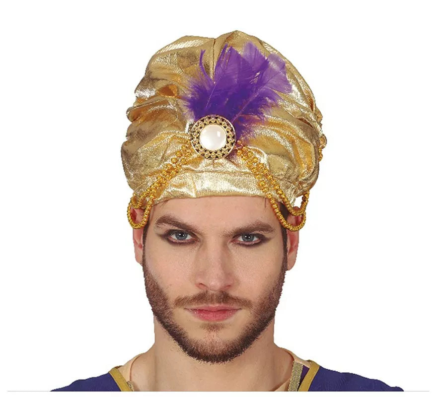 Translation missing: pt-PT.Turbante Dorado con Pluma Morada para hombre