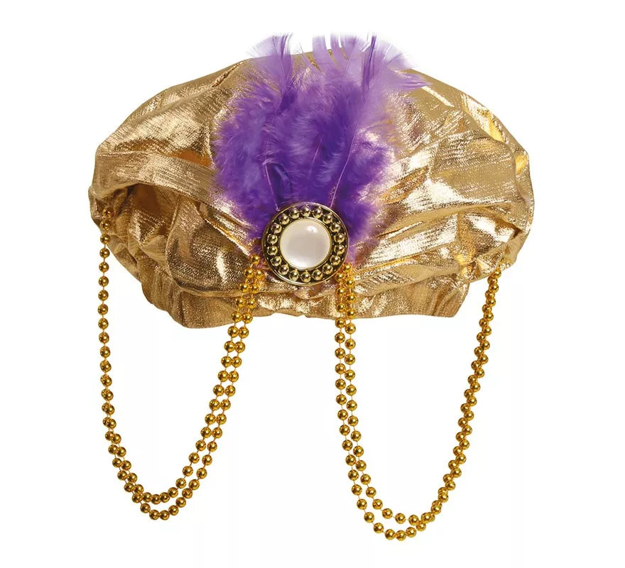 Translation missing: pt-PT.Turbante Dorado con Pluma Morada para hombre