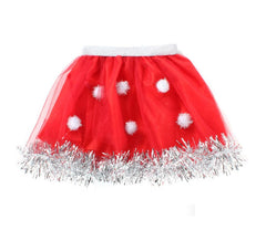Tutu de Natal vermelho mãe com bolas brancas para crianças
