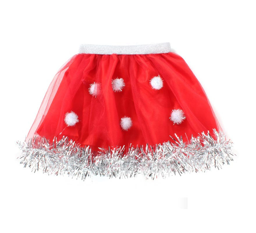 Translation missing: pt-PT.Tutú de Mamá Noel rojo con bolas blancas infantil