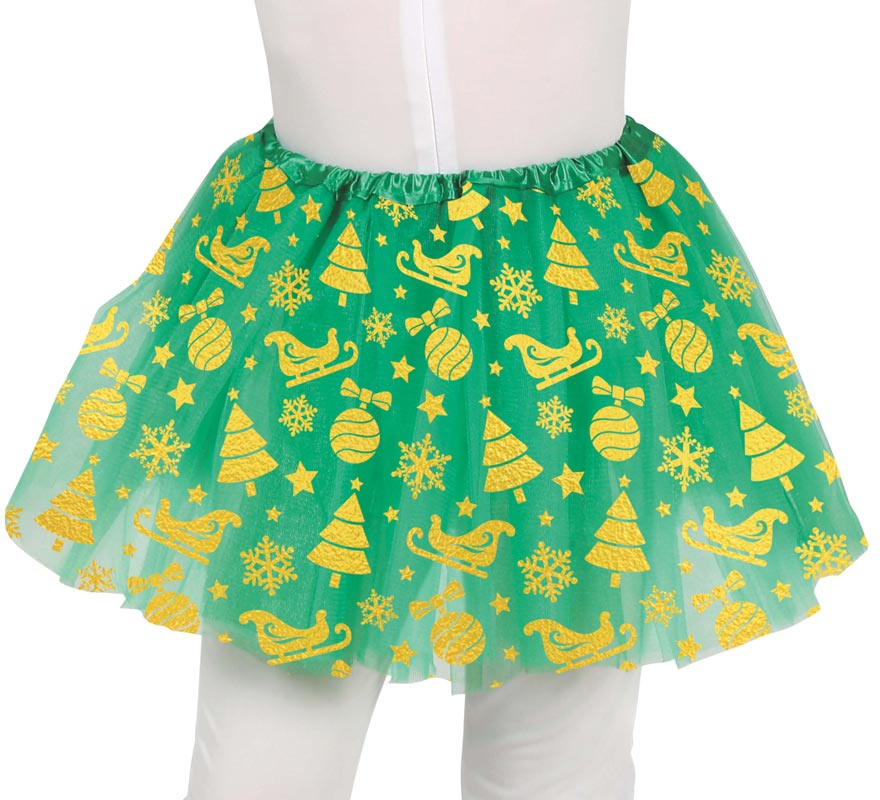 Translation missing: pt-PT.Tutú Navideño verde y dorado infantil de 30 cm