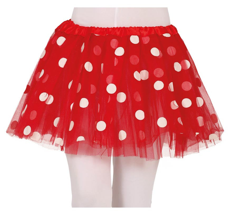 Translation missing: pt-PT.Tutú Rojo con Topos Blancos infantil 30 cm