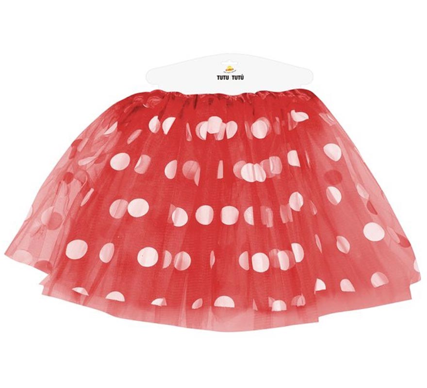 Translation missing: pt-PT.Tutú Rojo con Topos Blancos infantil 30 cm