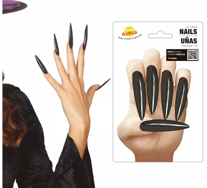 Translation missing: pt-PT.Uñas negras postizas ultralargas 10 unidades