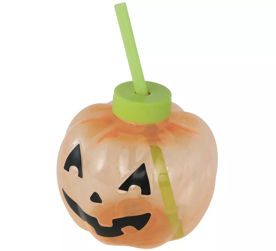 Translation missing: pt-PT.Vaso con Pajita Calabaza con iluminación LED de 17 cm