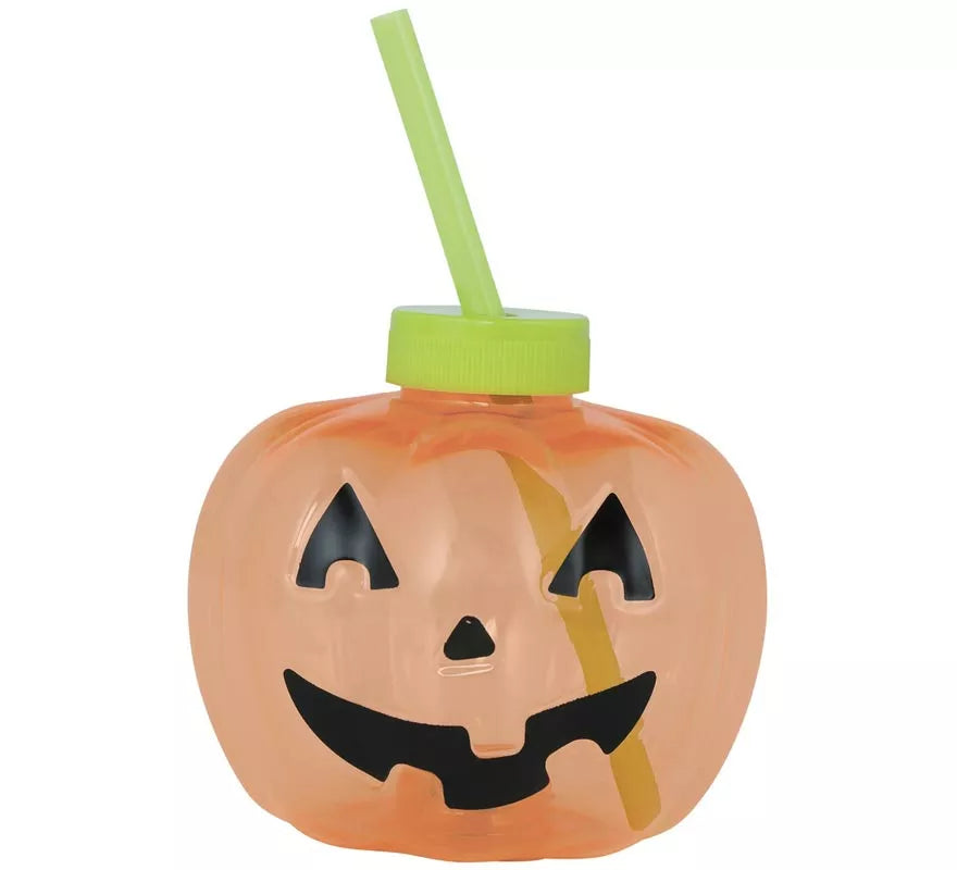 Translation missing: pt-PT.Vaso con Pajita Calabaza con iluminación LED de 17 cm